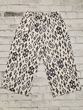 Eliane Rose Printed Wide Leg Pants Belted Boho Black Cream L